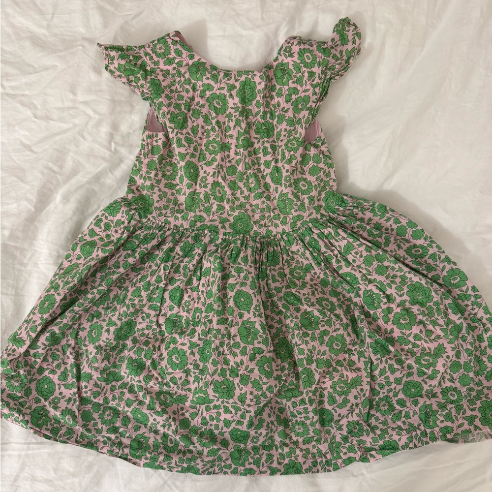 Jacadi Smocked Pink and Green Flutter Sleeve Sundress